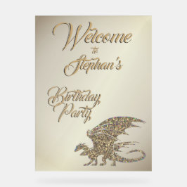 アメージングモザイク金ゴールドドラゴンパーソナル誕生日 アクリルサイン