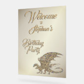 アメージングモザイク金ゴールドドラゴンパーソナル誕生日 アクリルサイン (傾斜)