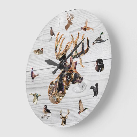 アメージングワイルドライフコラージバックヘッドディアー狩り ラージ壁時計 (傾斜)