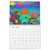 アメージング水中蛍光コーラルリーフスケッチ カレンダー (3月 2026)