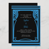 アメージング黒と青のアールデコ結婚ズ 招待状 (正面/裏面)