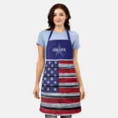 アメ素朴リカ国旗&スターファミリー名 エプロン (着用した状態)