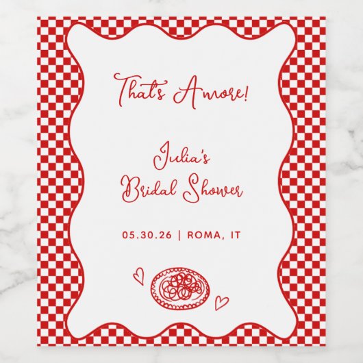 アモアだ！イタリアンブライダルシャワー赤市松模様に ワインラベル (シングルラベル)