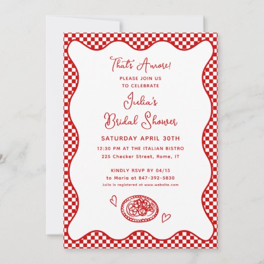 アモアだ！イタリアンブライダルシャワー赤市松模様に 招待状 (正面)