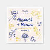 アモアだ!ブルー&イエローイタリアン婚約 スタンダードカクテルナプキン (正面)