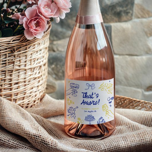 アモアだ！ブルー&イエローイタリアン婚約 スパークリングワインラベル