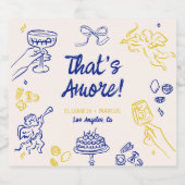 アモアだ！ブルー&イエローイタリアン婚約 スパークリングワインラベル (シングルラベル)