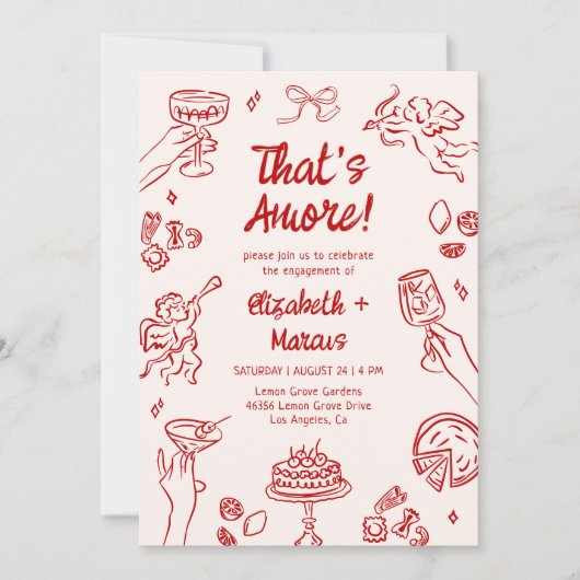 アモアだ!赤イタリアン婚約 招待状 (正面)
