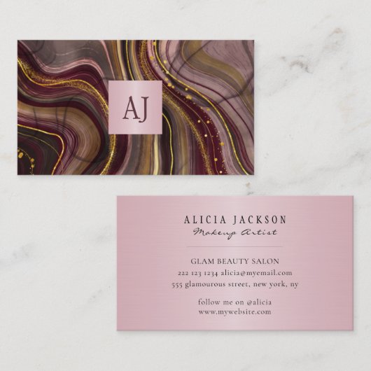 アモダンエレガントガート金ゴールドブルゴーニュのメイクアーティスト 名刺 (正面/裏面)