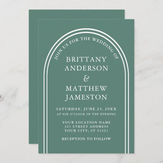 アモダンスタイリッシュチ結婚のユーカリ緑 招待状 (正面/裏面)