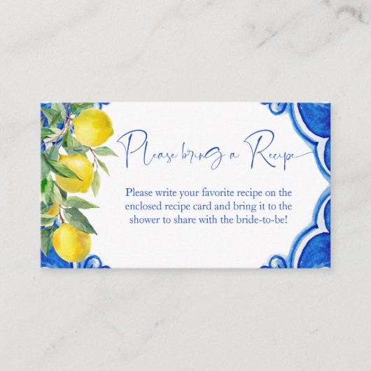 アモーアのレシピカードである青いタイルのレモン エンクロージャーカード (正面)