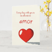 アモールとビッグ赤いハートベージュバレンタインデー カード (黄色い花)