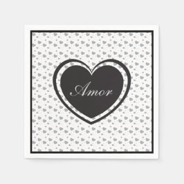 アモールグレイ光沢ハートかわいいロマンチックなパターン スタンダードカクテルナプキン