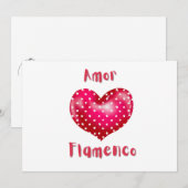 アモールフラメンコ赤いハートと水玉模様情熱 招待状 (正面/裏面)