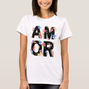 アモールフローラ春かわいいラブロマンチックな水色 Tシャツ