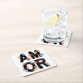 アモール、フローラ春かわいい愛ロマンチックな水色 スクエアペーパーコースター (インサイチュ)