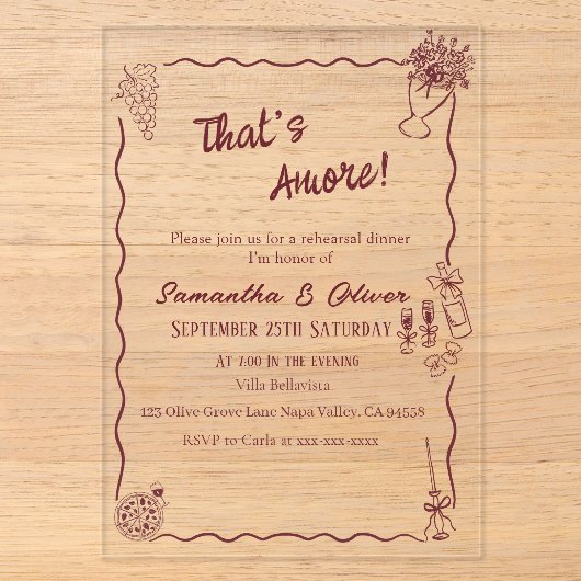 アモーレなイタリアンリハーサルディナー アクリル招待状 (正面)