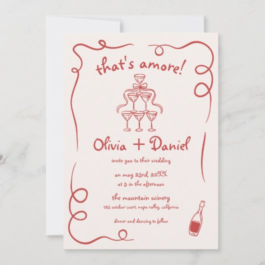 アモーレの手イタリアン引お洒落結婚き 招待状 (正面)