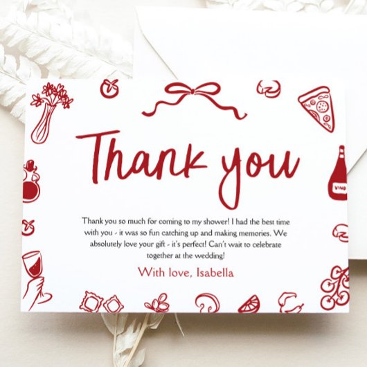 アモーレイタリアンサンキューカードである赤い手が引かれた サンキューカード