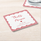 アモーレイタリアンシックパーソナライズされた・レ結婚ッド スクエアペーパーコースター (アングル)
