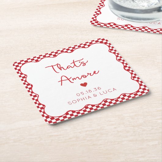 アモーレイタリアンシックパーソナライズされた・レ結婚ッド スクエアペーパーコースター (アングル)