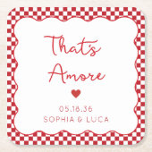 アモーレイタリアンシックパーソナライズされた・レ結婚ッド スクエアペーパーコースター (正面)