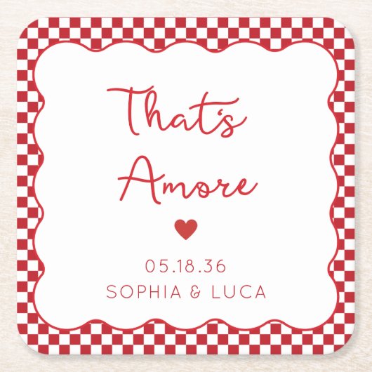 アモーレイタリアンシックパーソナライズされた・レ結婚ッド スクエアペーパーコースター (正面)