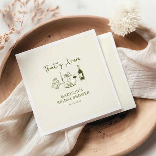 アモーレオリーブグリーンハンドドローブライダルシャワー スタンダードカクテルナプキン