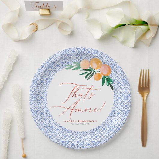 アモーレオレンジブルーイタリアンブライダルシャワー ペーパープレート (ウェディング)