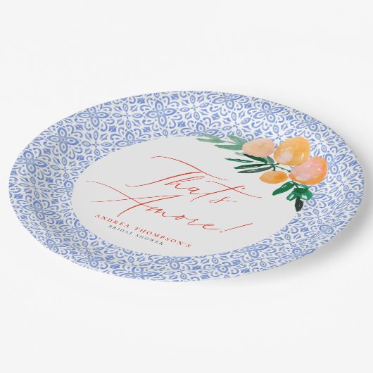 アモーレオレンジブルーイタリアンブライダルシャワー ペーパープレート (アングル)