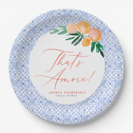アモーレオレンジブルーイタリアンブライダルシャワー ペーパープレート