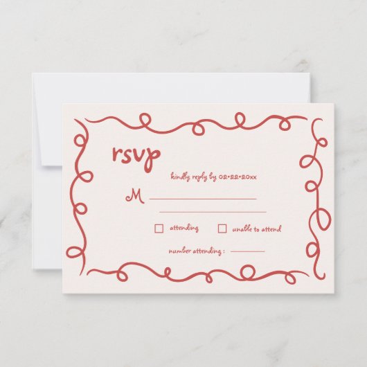 アモーレファンキーヴィンテージお洒落結婚の 出欠カード (正面)