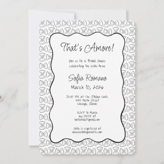 アモーレブライダルシャワーのパスタパタイタリアンン 招待状 (正面)