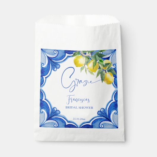 アモーレブルータイルレモンイタリアンブライダルシャワー フェイバーバッグ (正面)