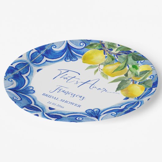 アモーレブルータイルレモンイタリアンブライダルシャワー ペーパープレート (アングル)