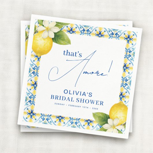 アモーレモンブルーイタリアンタイルブライダルシャワー スタンダードカクテルナプキン