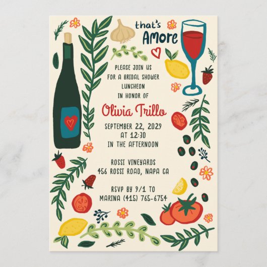 アモーレ イタリアン フード カスタム ブライダル シャワー 招待状 (正面)