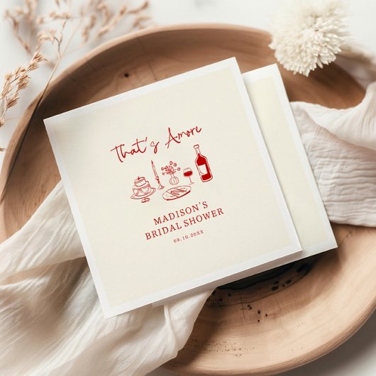 アモーレ イタリアン レッド ハンド ドロー ブライダル シャワー スタンダードカクテルナプキン