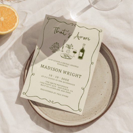 アモーレ オリーブグリーン 手描き ブライダルシャワー 招待状