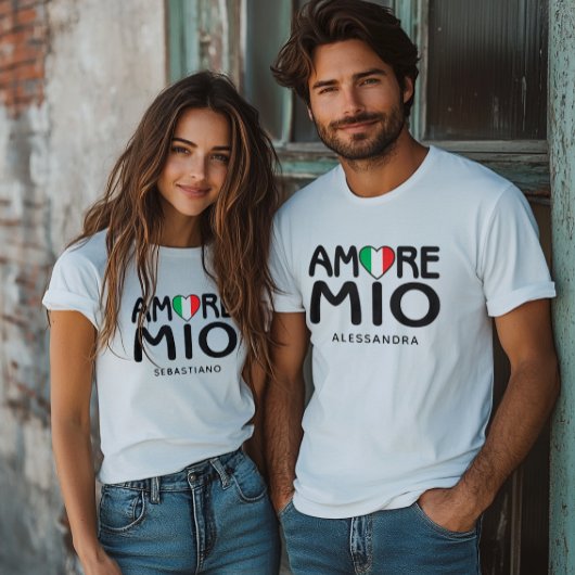 アモーレ ミーオ カップル イタリア国旗 ハート 白 Tシャツ
