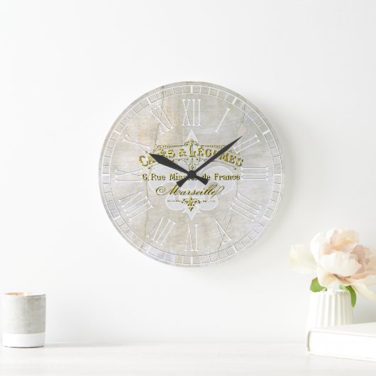 アヤメのカフェのヴィンテージプラスター ラージ壁時計 (ホーム)