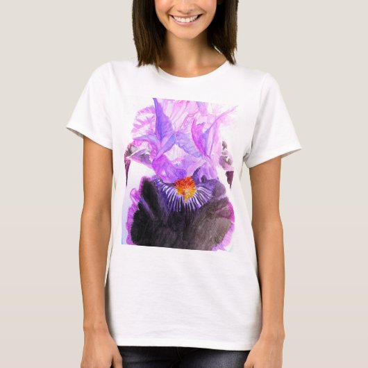 アヤメの水彩花 誕生日おめでとう Tシャツ (正面)
