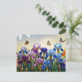 アヤメの花と蝶が咲く夏の庭 ポストカード (スタンド正面)