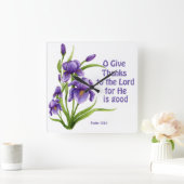 アヤメの花の美しい花束と聖なる書物、 経典 スクエア壁時計 (ホーム)