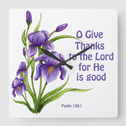 アヤメの花の美しい花束と聖なる書物、 経典 スクエア壁時計 (正面)