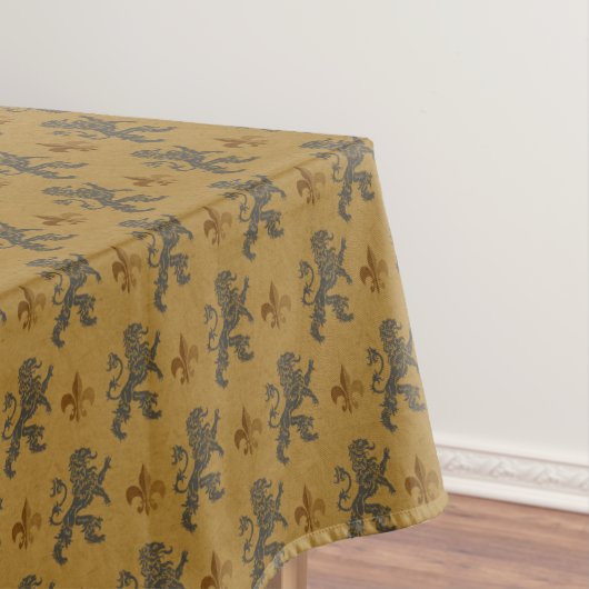 アヤメを持つ中世黒いライオン テーブルクロス (インサイチュ)