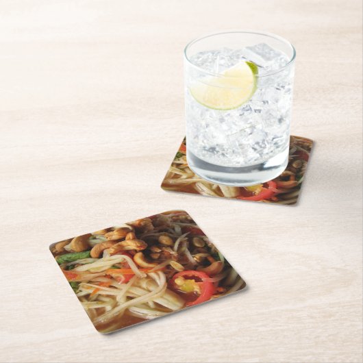 アユタヤスパイシーパパイヤサラダ[ソムタム] with Cashew スクエアペーパーコースター (インサイチュ)