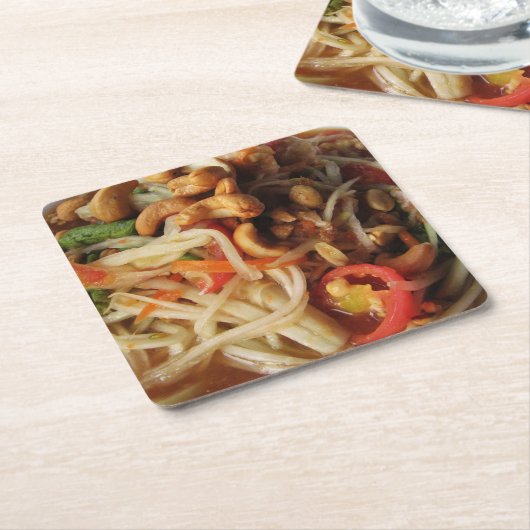 アユタヤスパイシーパパイヤサラダ[ソムタム] with Cashew スクエアペーパーコースター (アングル)