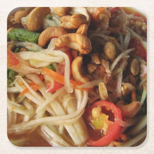 アユタヤスパイシーパパイヤサラダ[ソムタム] with Cashew スクエアペーパーコースター (正面)