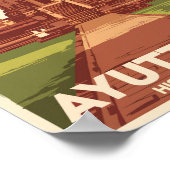 アユタヤヒストリカルパークイラストレーショントラベルアート ポスター (角)